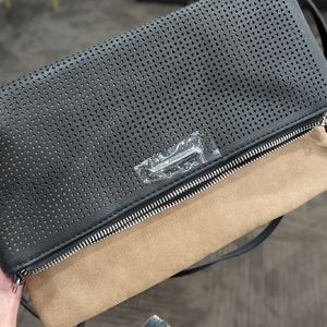 Stella & Dot Black + Tan Crossbody Clutch